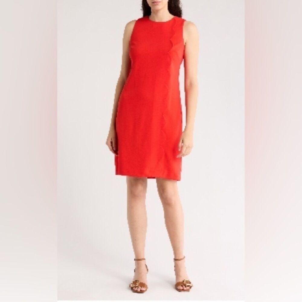Eliza J NWT Bright Red Scallop Trim Sheath Dress Sleeveless Size 6